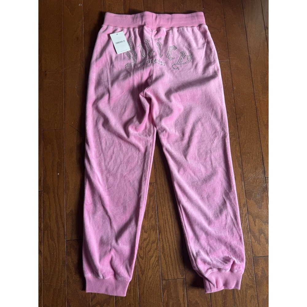 Juicy Couture Forever 21 Pink Lounge Set Cropped Sweatshirt Joggers Sz L Y2K - Picture 7 of 9